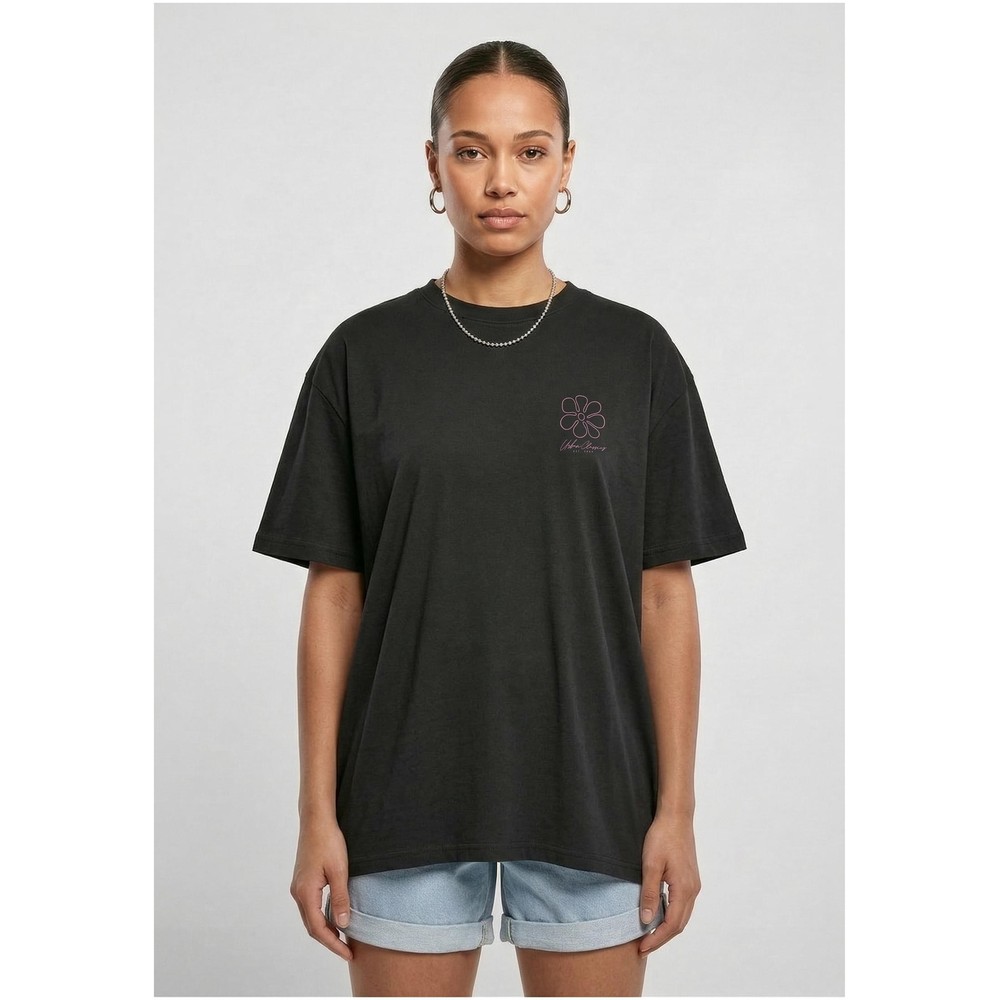 Urban Classics - Flower Logo Loose Dames Tshirt - Zwart